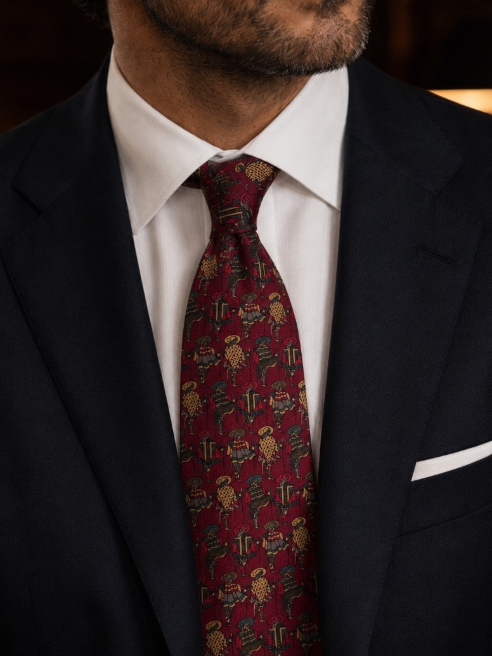 Salvatore Ferragamo Red Silk Tie Chevalier Caped Gentleman Print